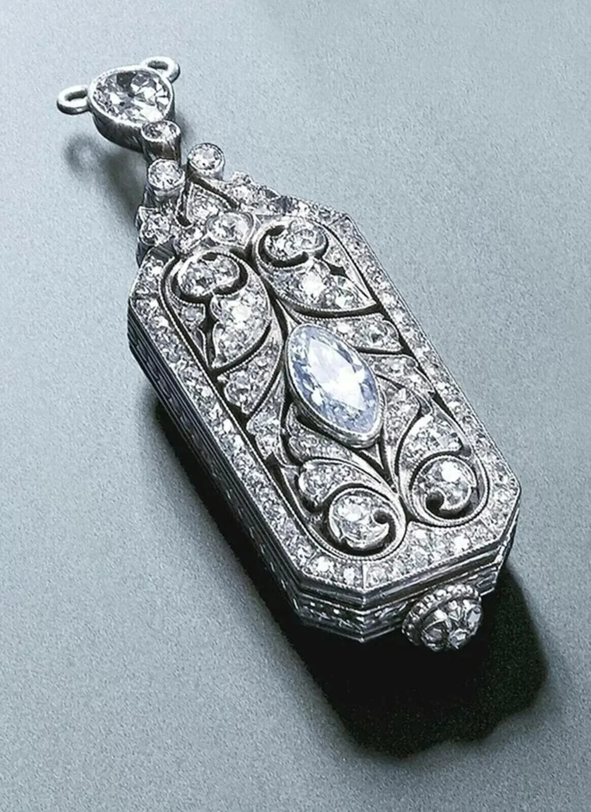 0.60Ct Lab Created Round Marquise Pendant 14k White Gold Finish