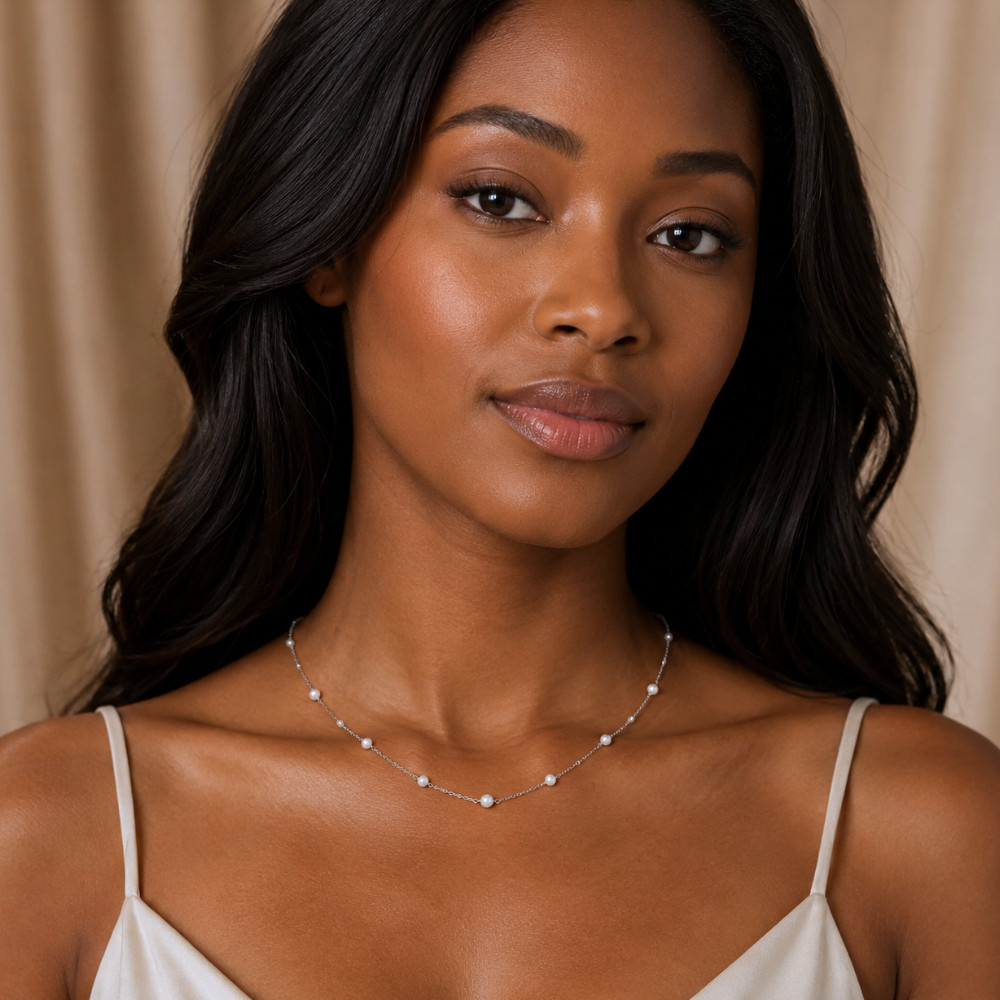 16″ Sterling Silver 9 Cultured Freshwater Pearl Necklace