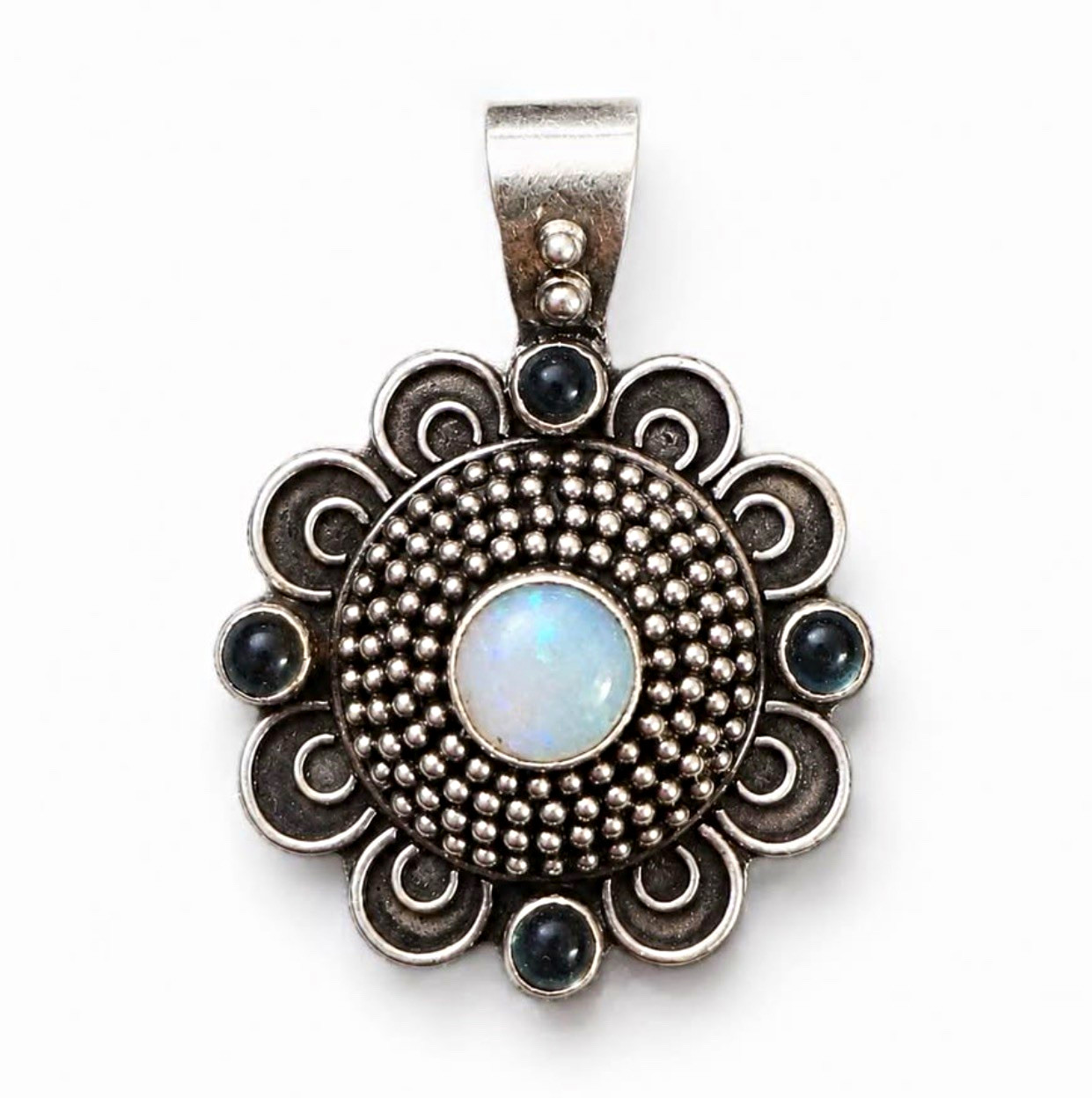 Vintage 1960 SBN OPAL Sterling Silver 925 Pendant Blue Stones HARRY SOBEL