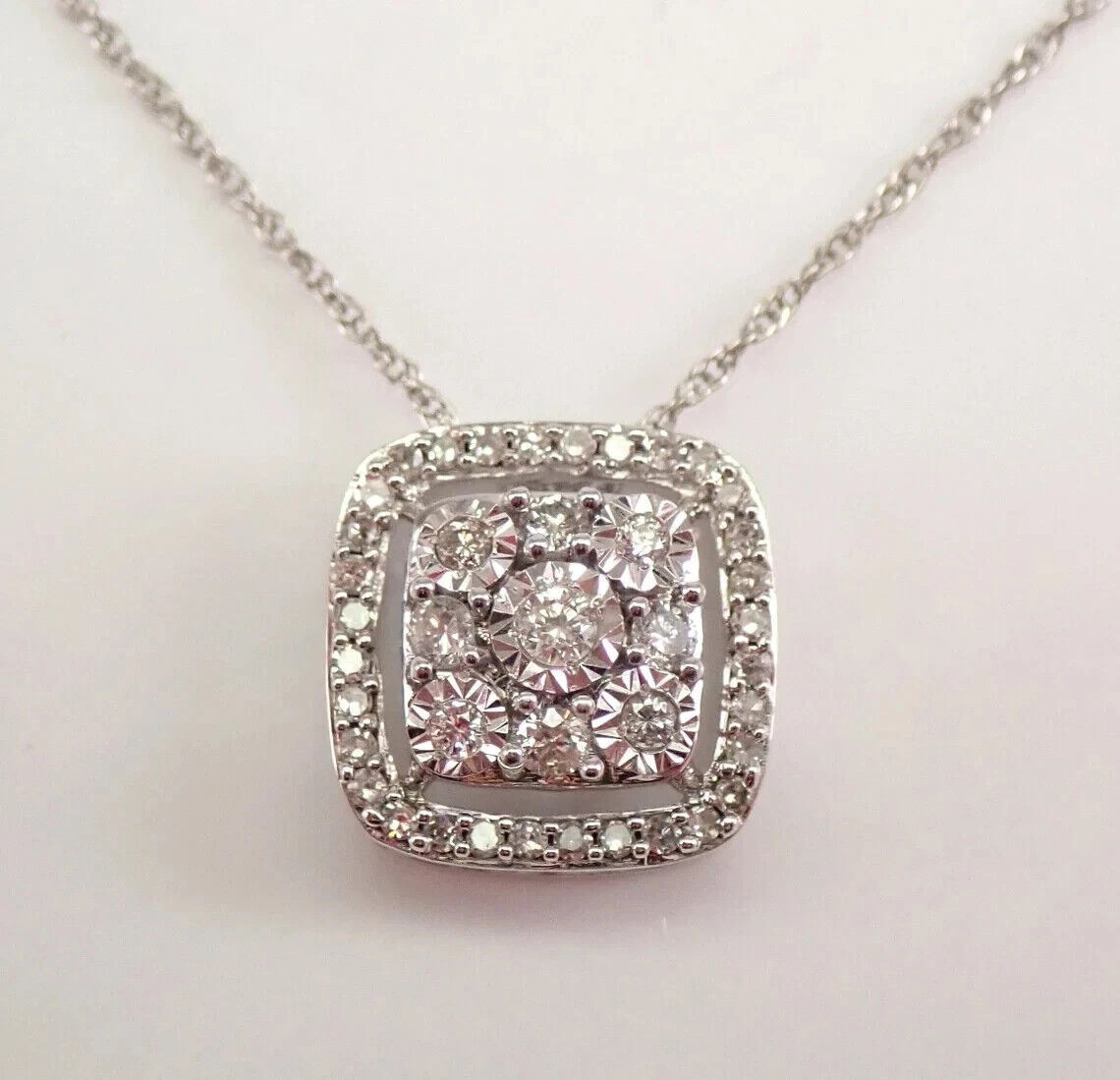 0.80Ct Round Cut Diamond Halo Cluster Pendant 14K White Gold Plated 18″ Chain