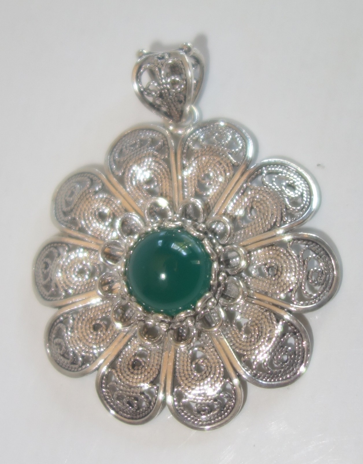 Turkish DGS 925 Sterling Silver dark green Large round Pendant new