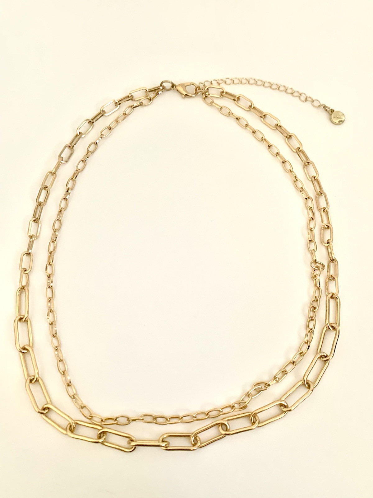 C1946 Gold Tone Double Paper Clip Chain Necklace 21.5” FREE SHIPPING