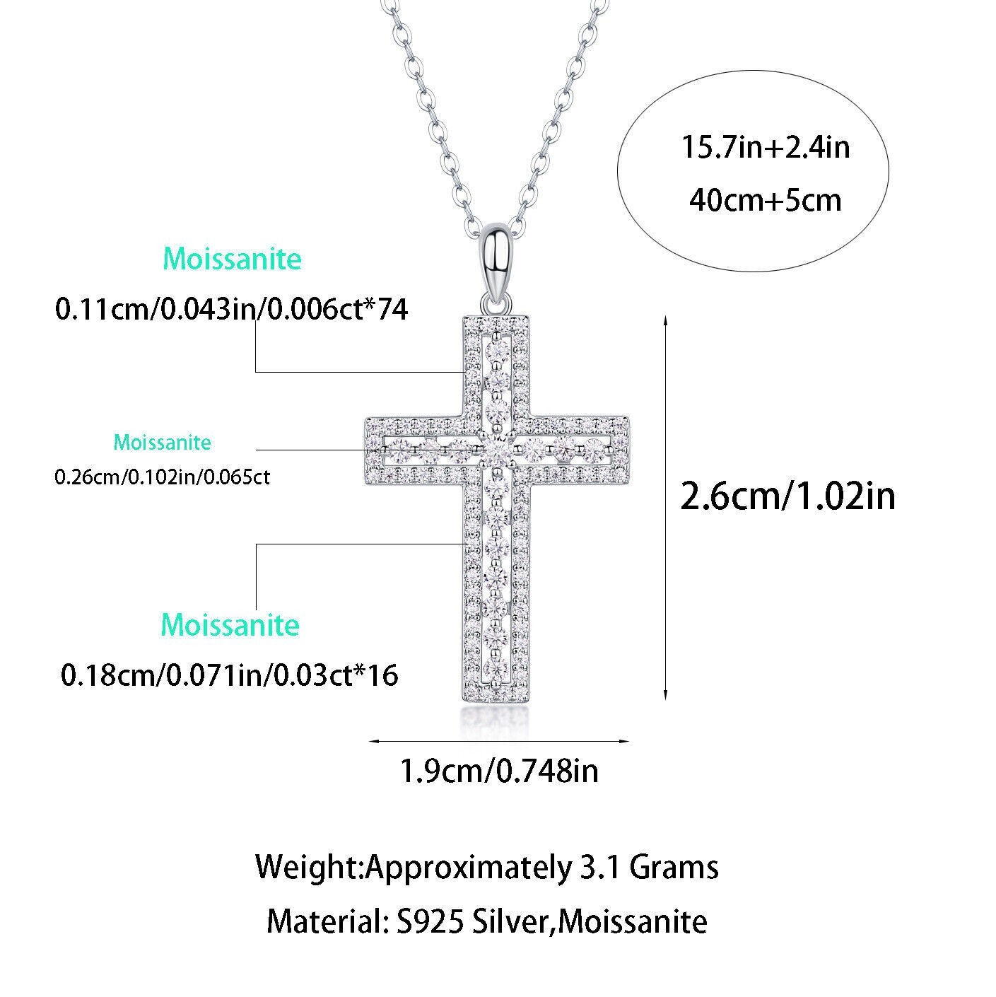 VVS1 Round Cut Moissanite Cross Pendant S925 Sterling Silver Necklace for Women