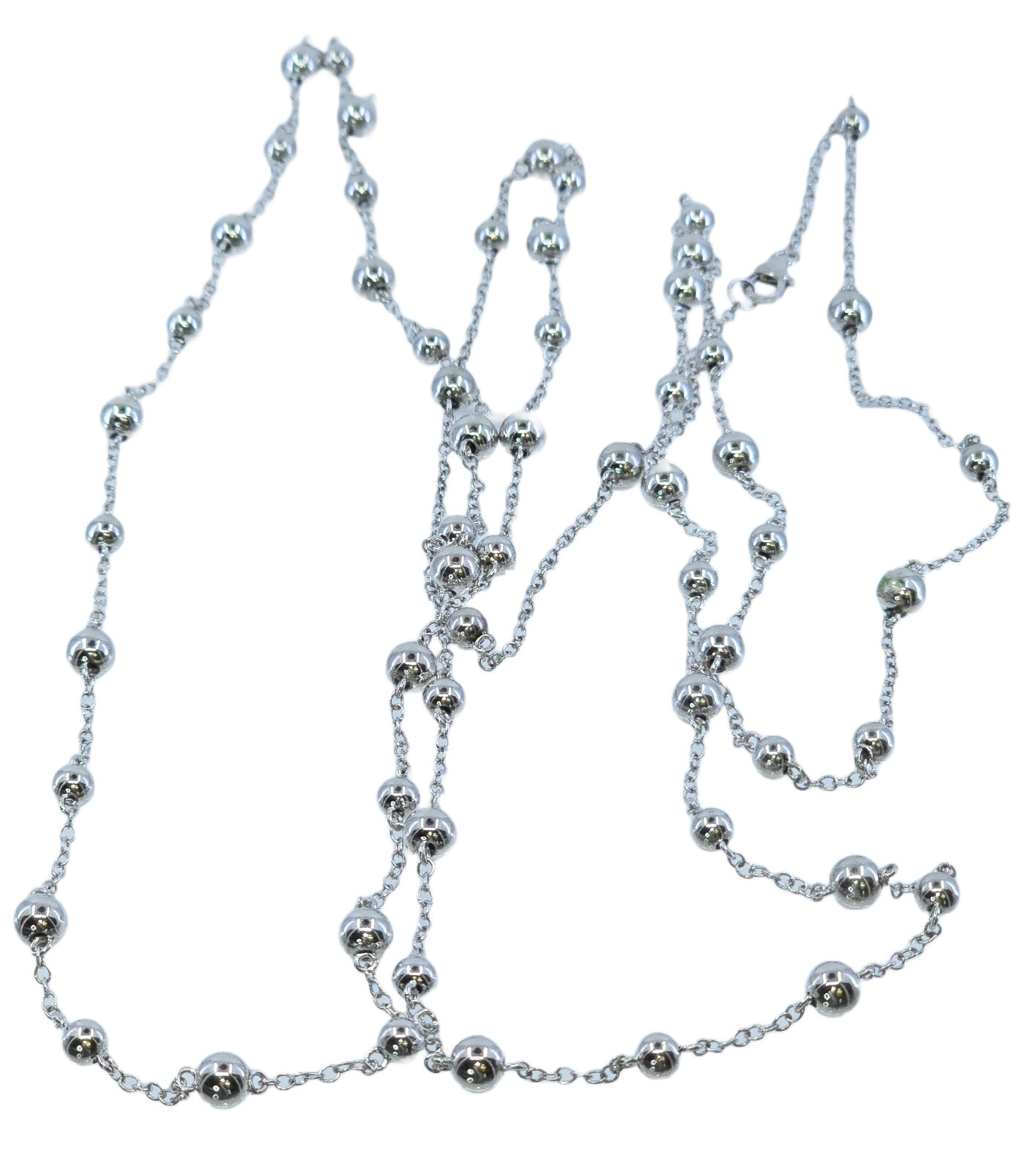 VTG 925 STERLING SILVER CURB LINK CHAIN & 6mm BEAD LONG STATION NECKLACE ~ 57 in