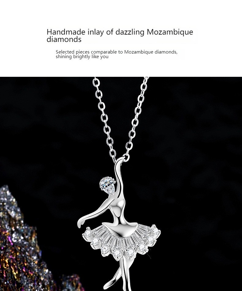 Ballet Girl Pendant Necklace S925 Silver Korean Viral Layering Chain Gift