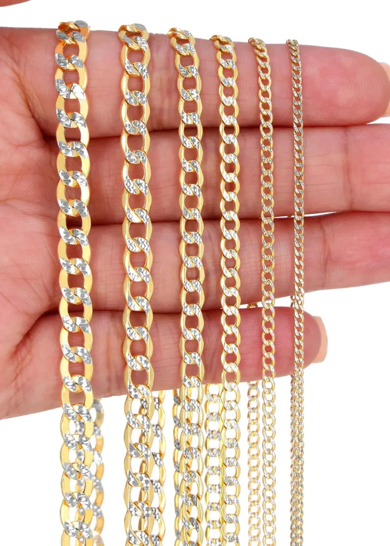 10K Yellow Gold Pave Cuban Curb Link Chain Necklace Real Gold Men Women 16-28in