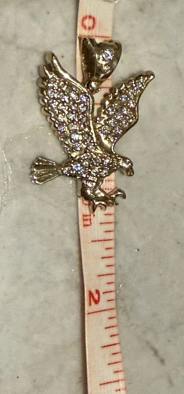 💫10k Solid Yellow Gold Crystal Eagle Falcon Bird Pendant Vintage Roseark💫