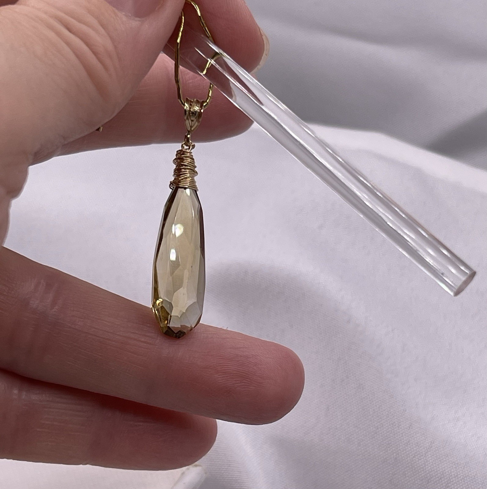 Citrine Pendant Natural Honey Briolette 1/20 14K Gold Filled 30x9mm