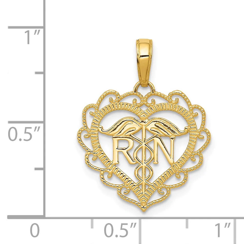 10K / 14K Yellow Gold Registered Nurse Heart Pendant