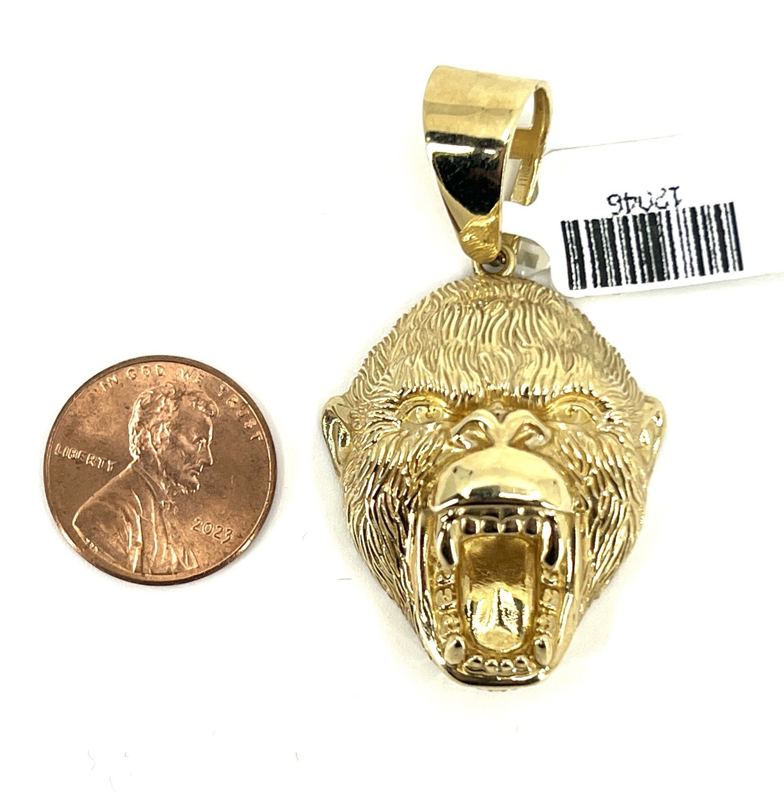10K Solid Yellow Gold Roaring Gorilla Head Pendant Heavy Silverback Italy