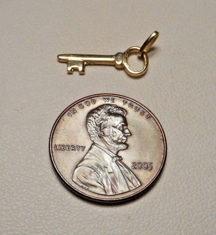 Tiny Vintage 14K Yellow Gold Key Charm or Pendant 0.5g