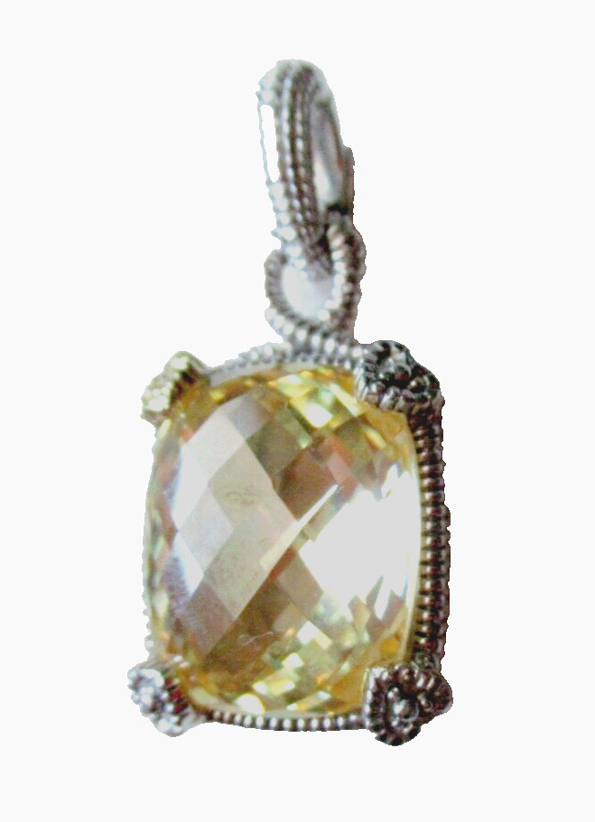 Judith Ripka JR TWO SS & 18K Gold Canary Quartz & Diamond Pendant Enhancer G-Box
