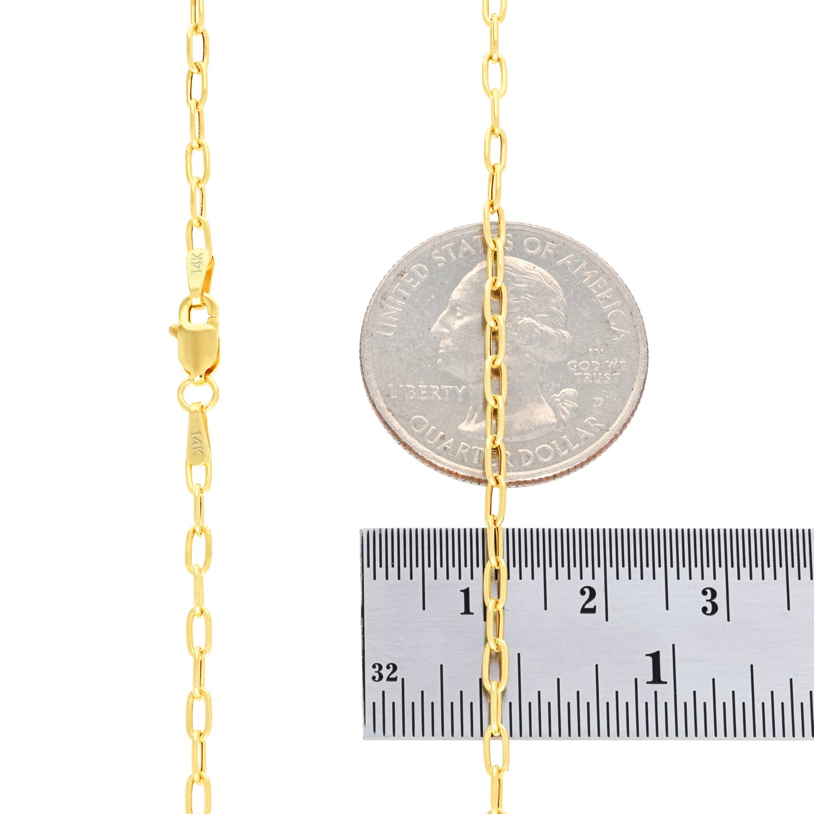 14k Yellow Gold 2mm Paperclip Chain Dainty Link Necklace Womens Mens 16″- 24″