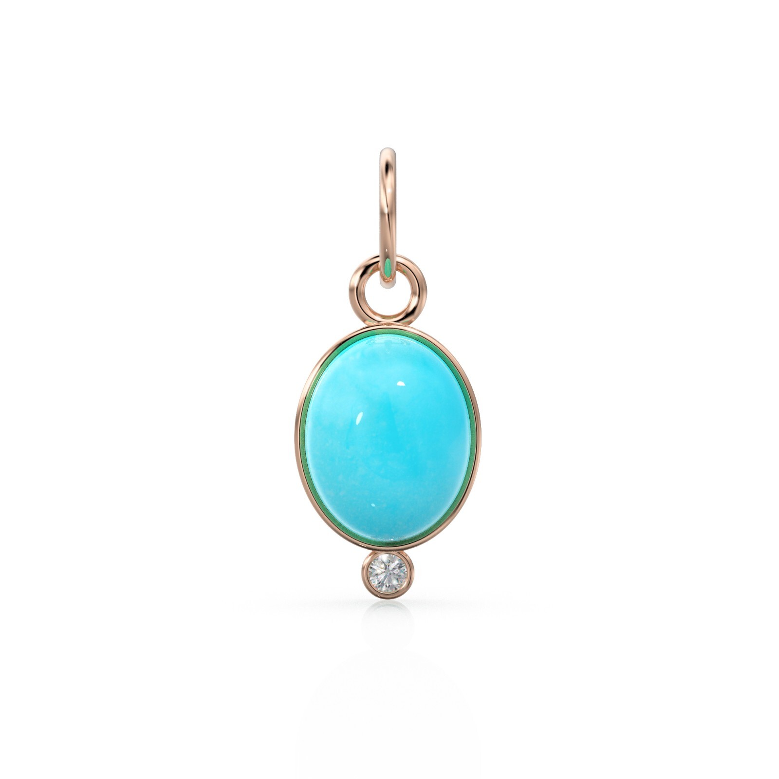 14K Gold Sleeping Beauty Turquoise & Diamond Pendant Oval Bezel Gemstone