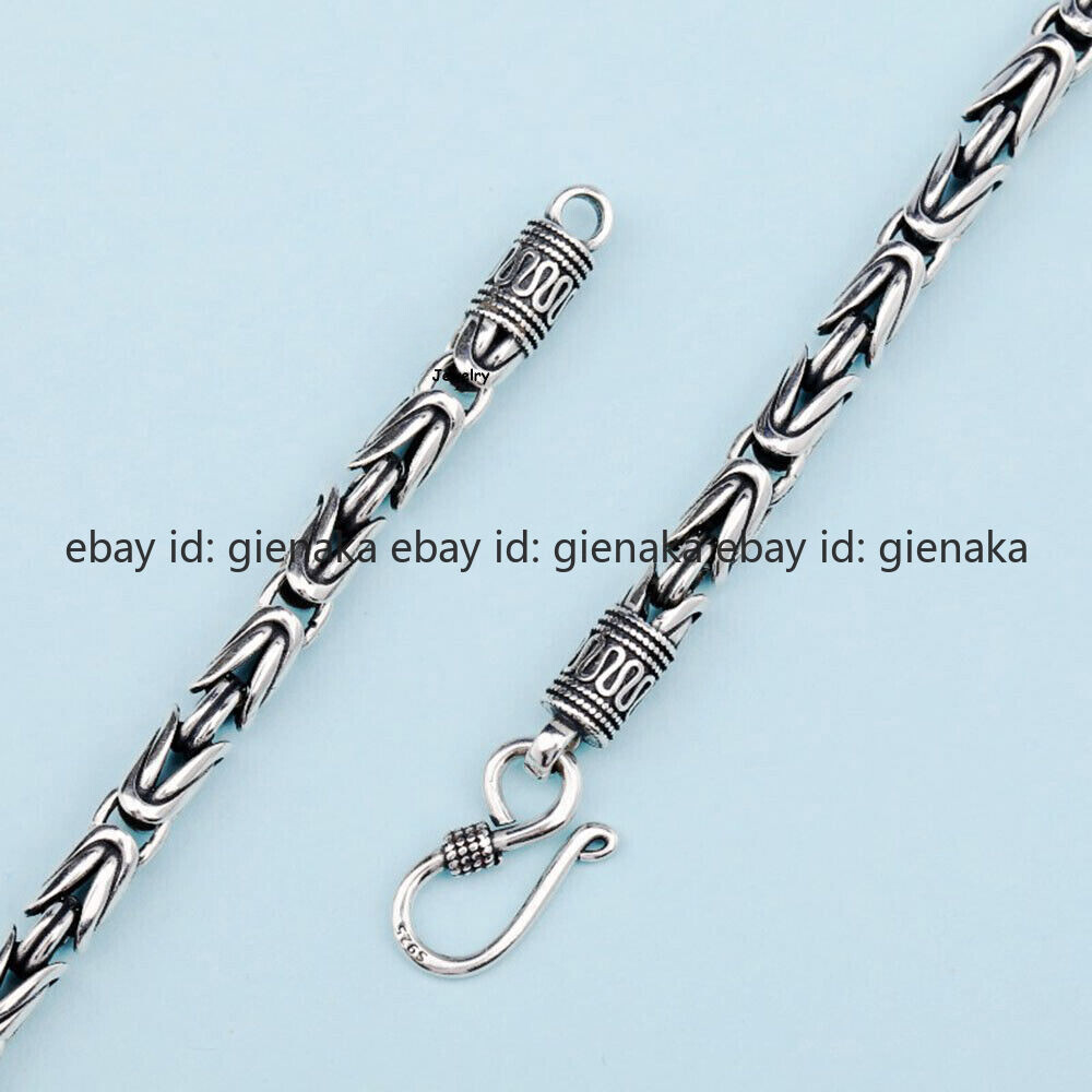 Pure S925 Sterling Silver Chain Men Women 4-7mm Byzantine Link Necklace 18-30in