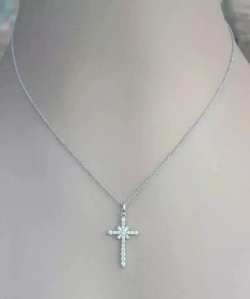 2Ct Round Cut Lab Created Diamond Women’s Cross Pendant In 14K White Gold Plated