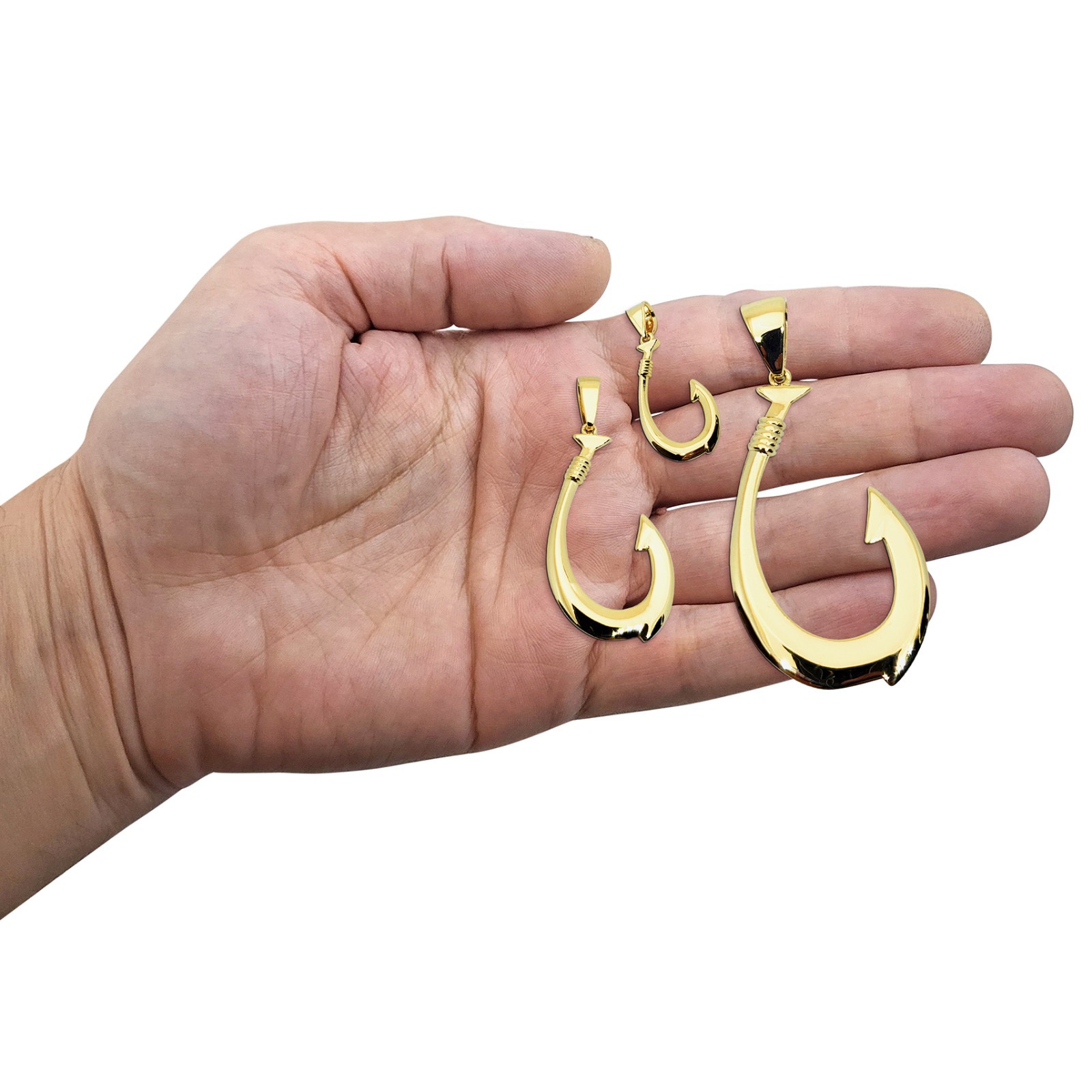 Real 18K Yellow Gold Fish Hook Pendant All Sizes Hawaiian Fish Hook Jewelry