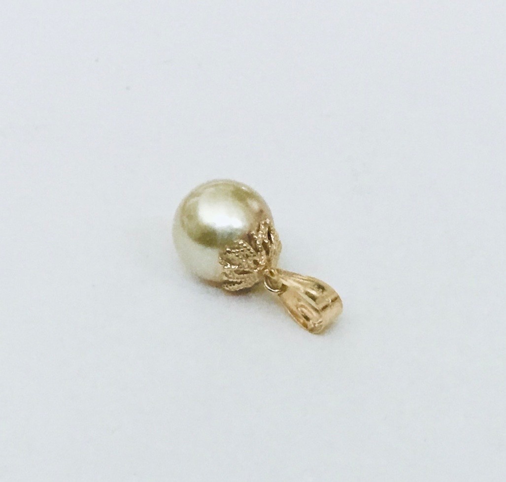 Classic Genuine Champagne 9.1 mm South Sea Pearl 14K Solid Gold Pendants NEW