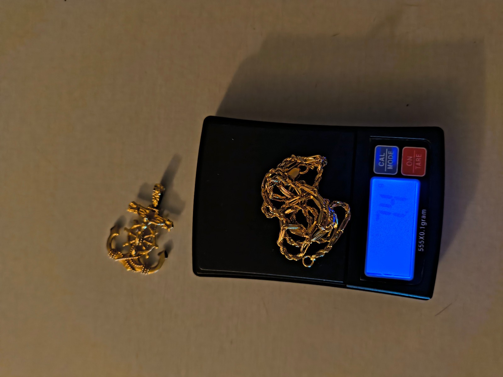 14k Yellow Gold COMBO Jesus Cross Anchor Mariners Pendant & 14k bar link chain