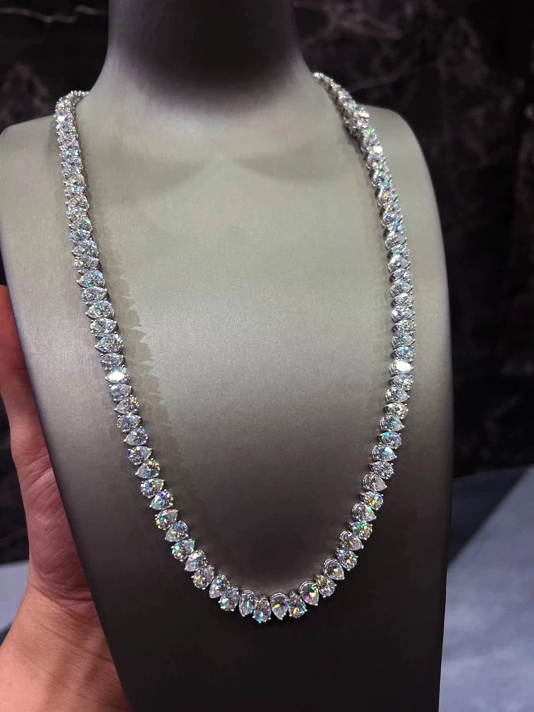 10CT Pear Shape Lab-Created Tennis Chain Necklace White Gold Plated