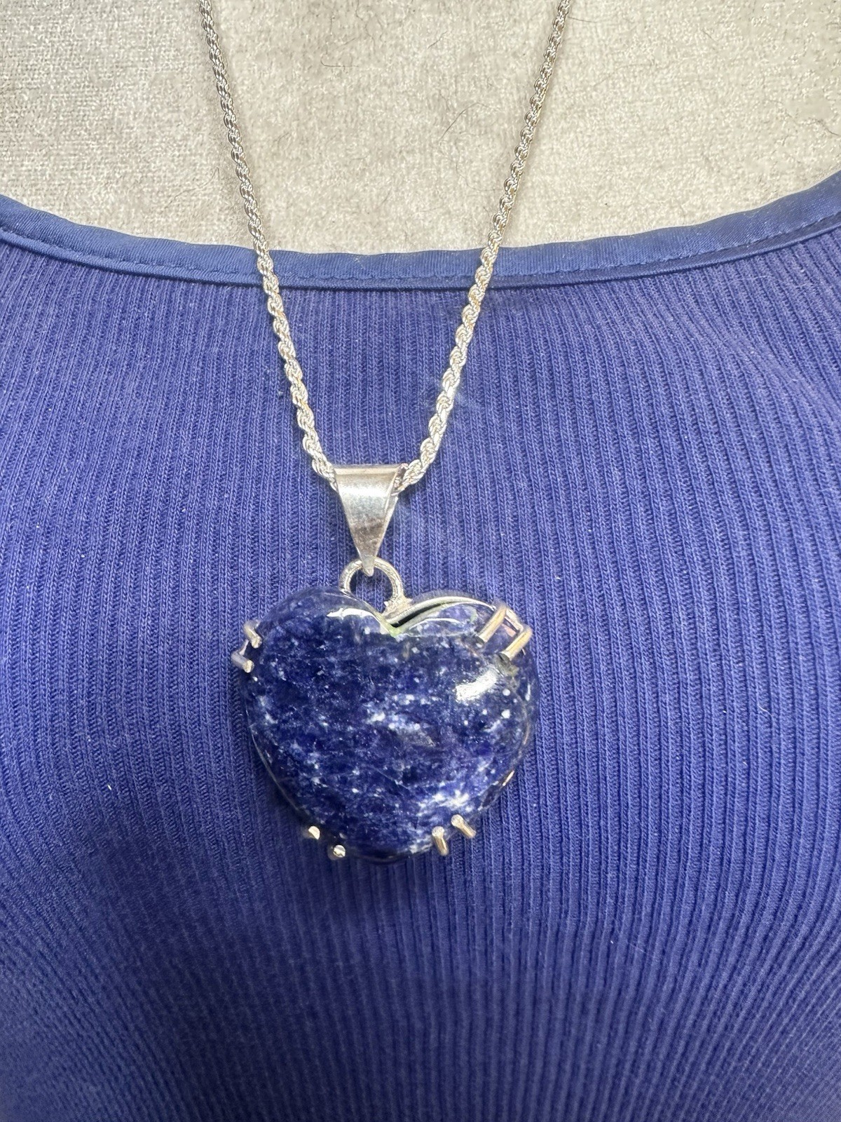 Lovely Lapis Lazuli 925 Sterling Silver Heart Pendant Necklace 24 Inch