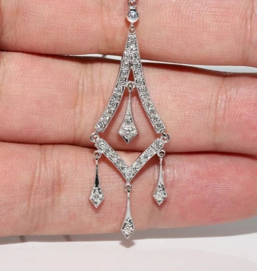 Vintage Style Women’s Elegant Necklace Real Moissanite 14K White Gold Over, 18″