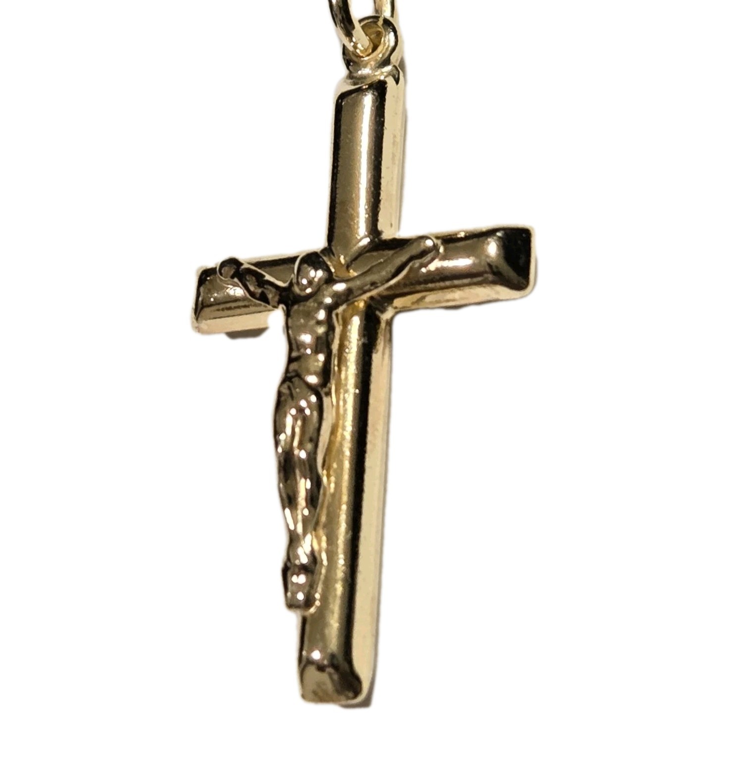 14k Yellow Gold Vermeil 925 Jesus on Cross Crucifix Necklace PendantNEW
