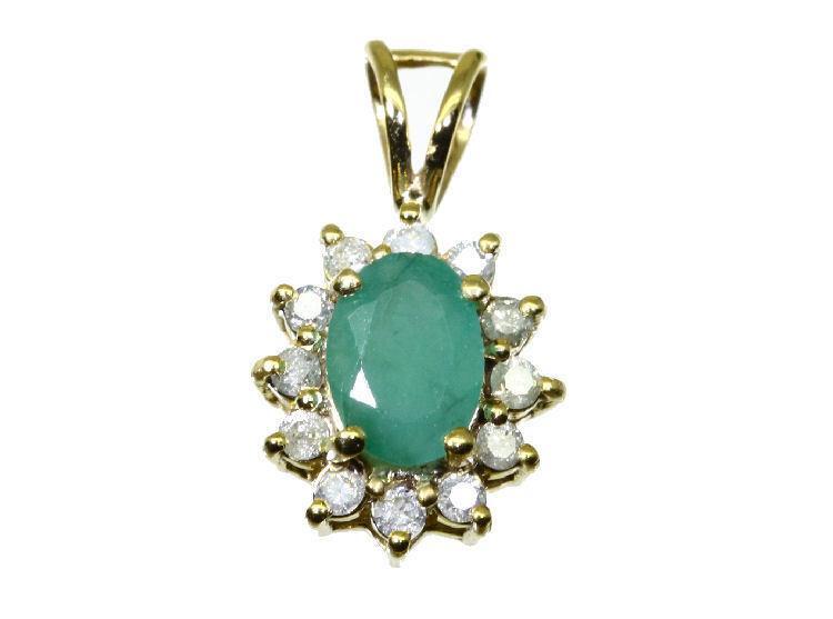 1.14ct Emerald & Diamond Necklace in 18K & 14K Yellow Gold