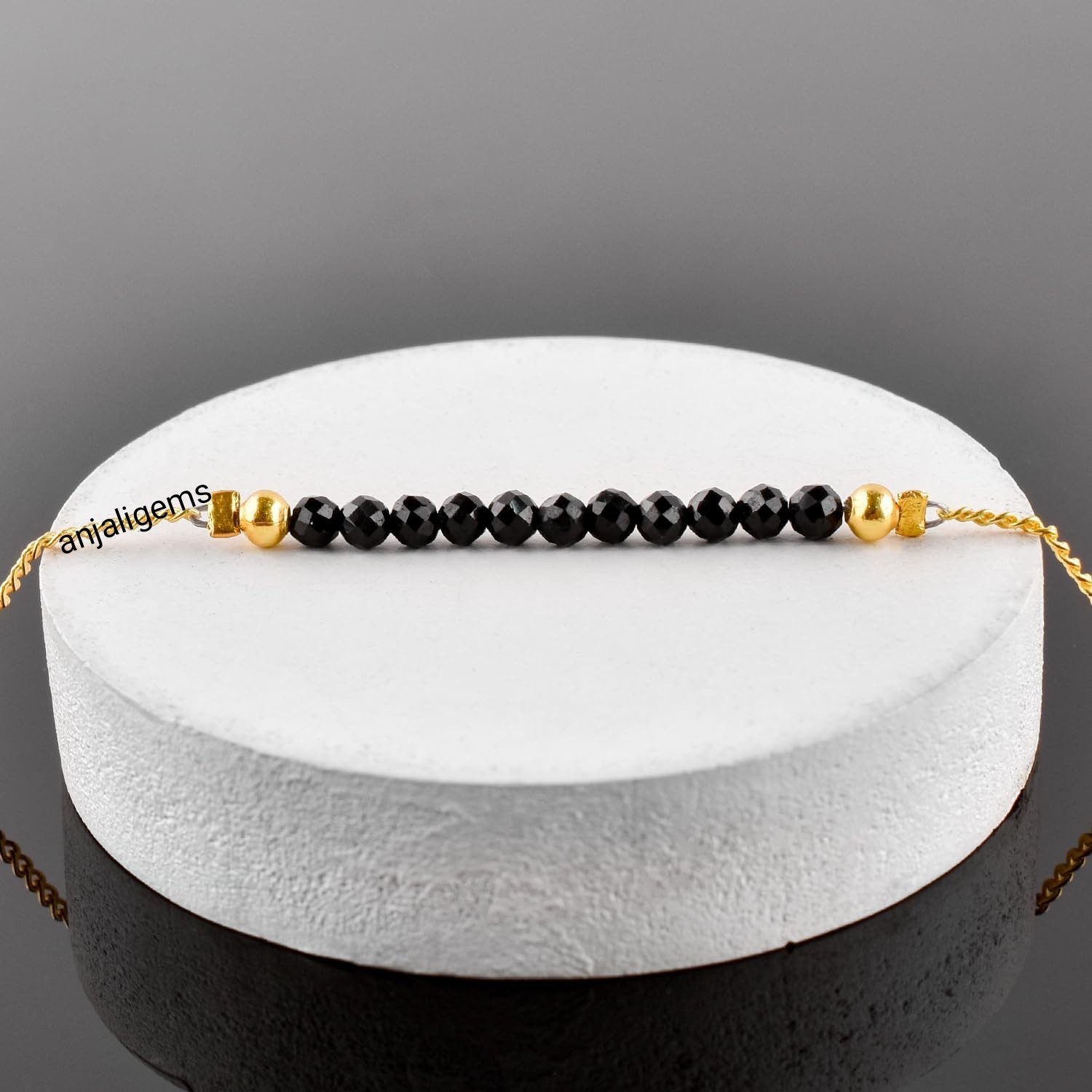 18K Yellow Gold Finished Over AA+Black Sapphire Beads Chain Necklace In925Silver