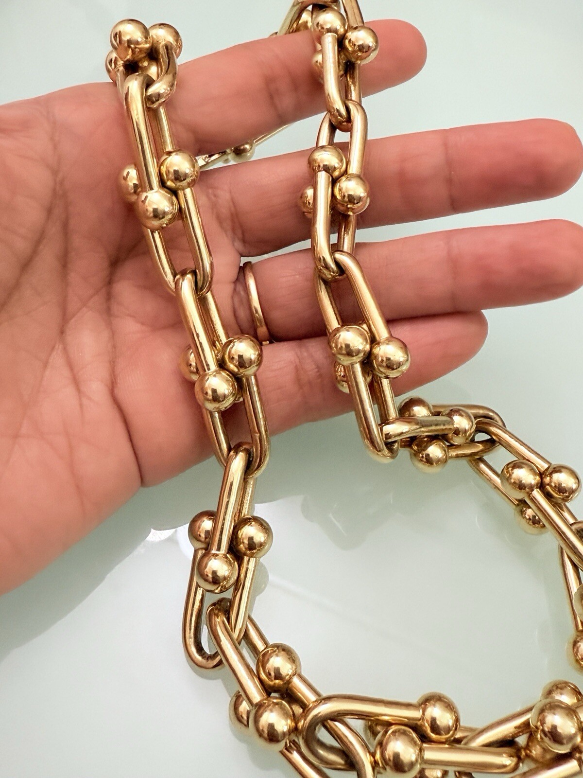18K Pure Gold Large Horseshoe Chunky Link Chain Necklace Unisex USA