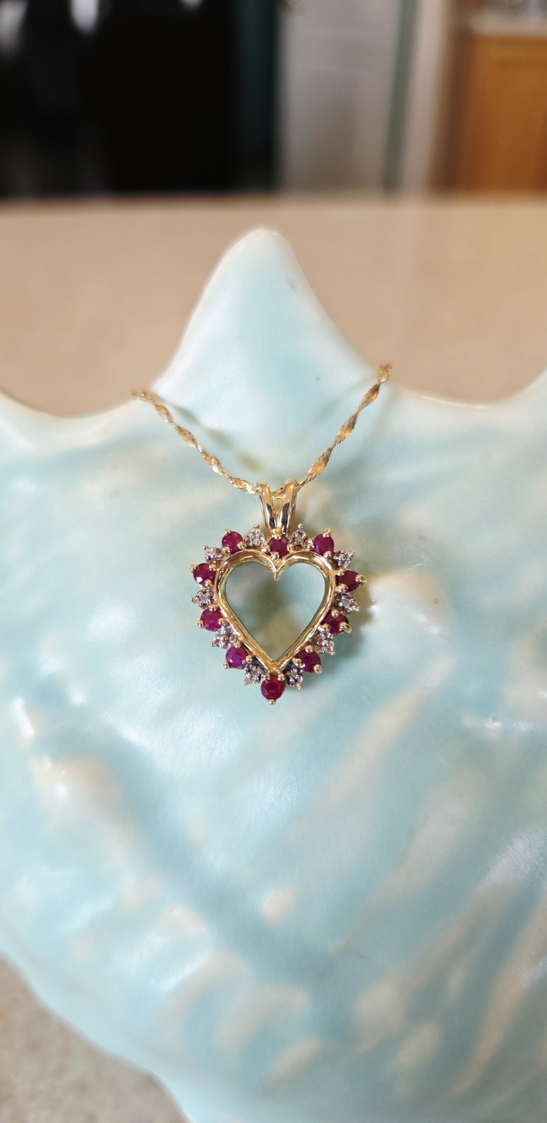 10k Yellow Gold Ruby And Diamond Heart Necklace With 14k YG Chain 20″