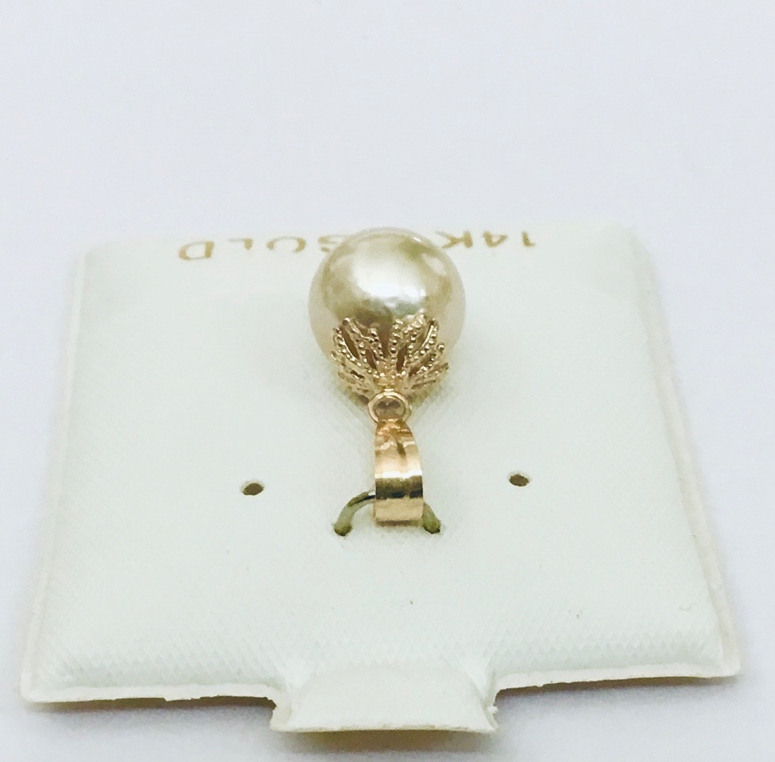 Classic Genuine Champagne 9.1 mm South Sea Pearl 14K Solid Gold Pendants NEW