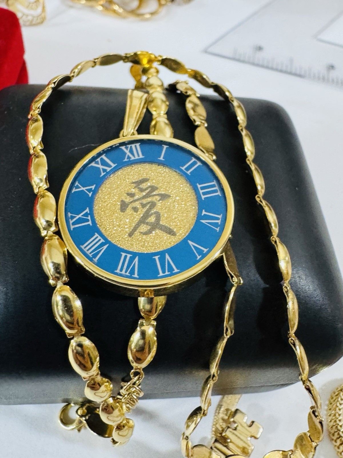 K18 Japan Gold Round Blue Love Pendant Necklace 17/17.5” Long 15g 4mm