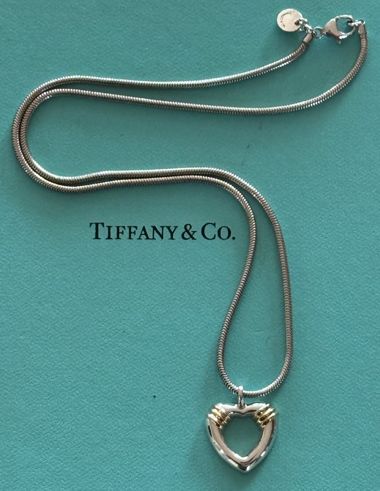 Tiffany & Co Heart Pendant With Necklace 18″ Sterling Silver 925 & 18k Gold