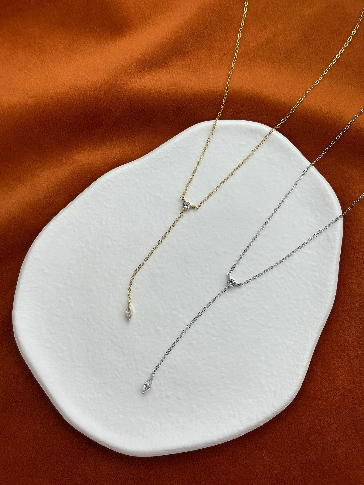14K Gold Plated S925 Sterling Silver Zircon Pendant Y Lariat Clavicle Necklace