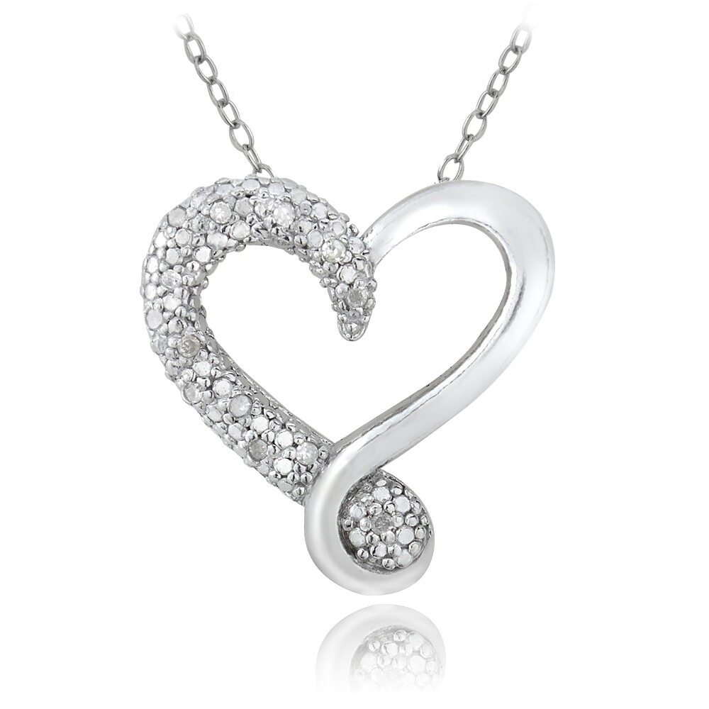 925 Sterling Silver 1/8ct Diamond Heart Necklace, 18″
