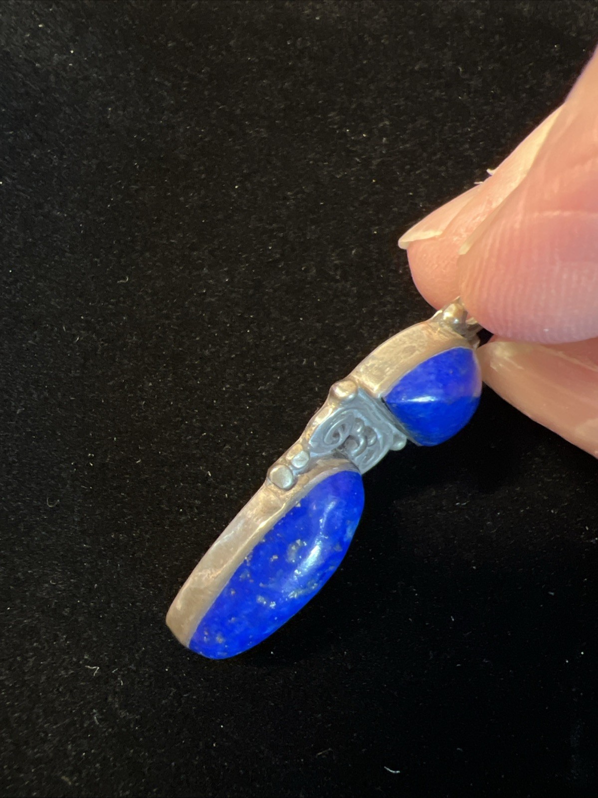Unique Vintage Silver Metal Lapiz Lazuli 1.75 Pendant 7 Grams Not Marked
