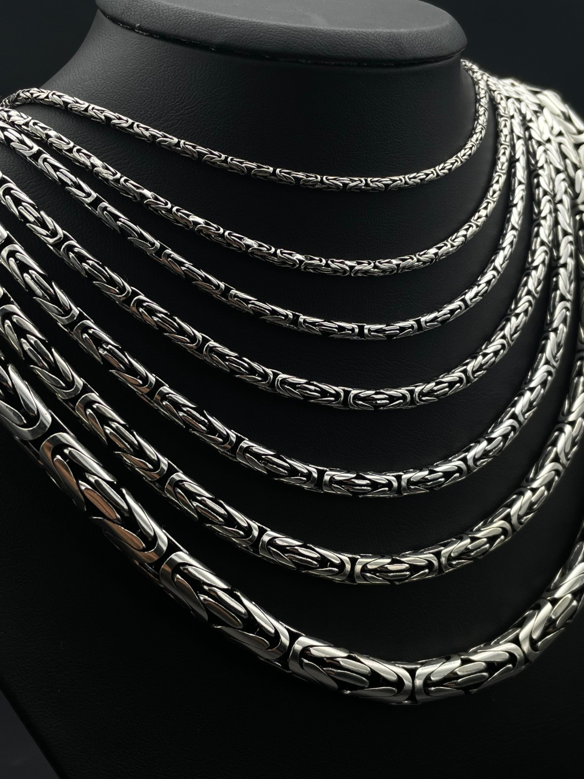 925 Sterling Silver King Byzantine Solid Oxidized Round Chain Necklace, Gift Men