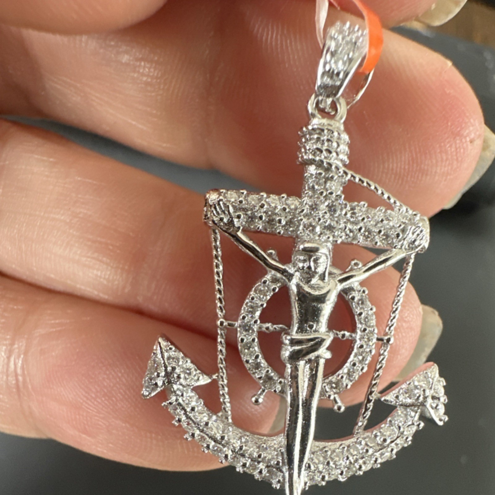 Sterling Silver Moissanite 1.50ctw Mariners Anchor nautical Pendant