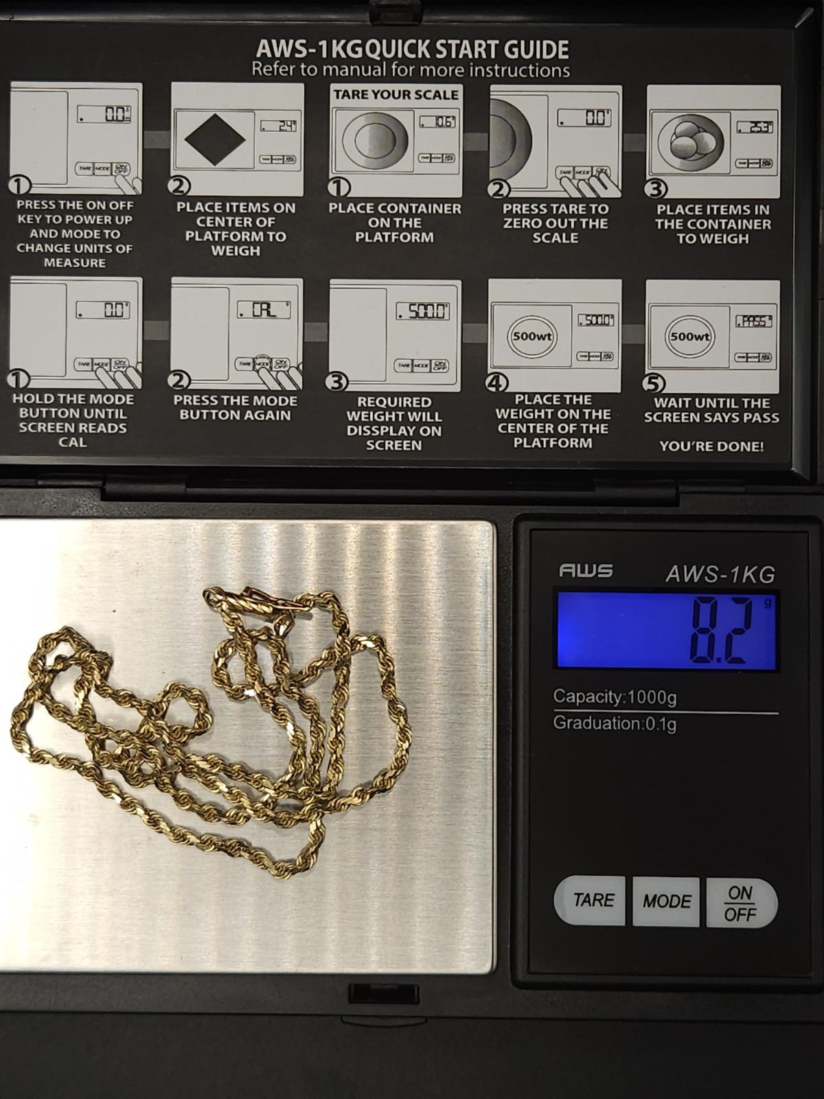 14K Gold Solid Rope Chain 18 Inch 8.2g Necklace Heavy Diamond Cut 2mm Width