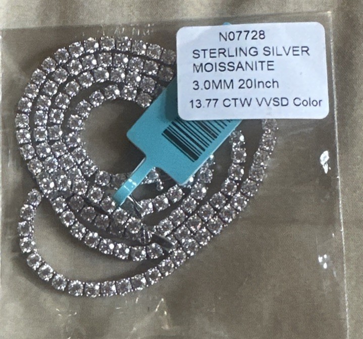Solid 925 Sterling Silver Moissanite Tennis chain necklace