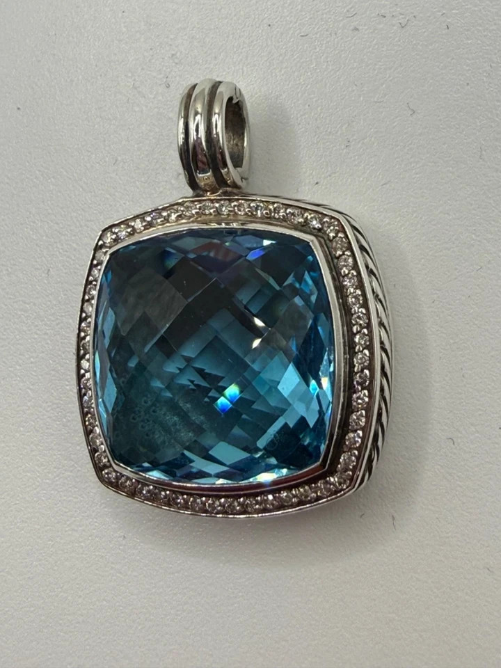 2Ct Cushion Cut Lab Created Blue Topaz Women Charm Pendant 14K White Gold Plated