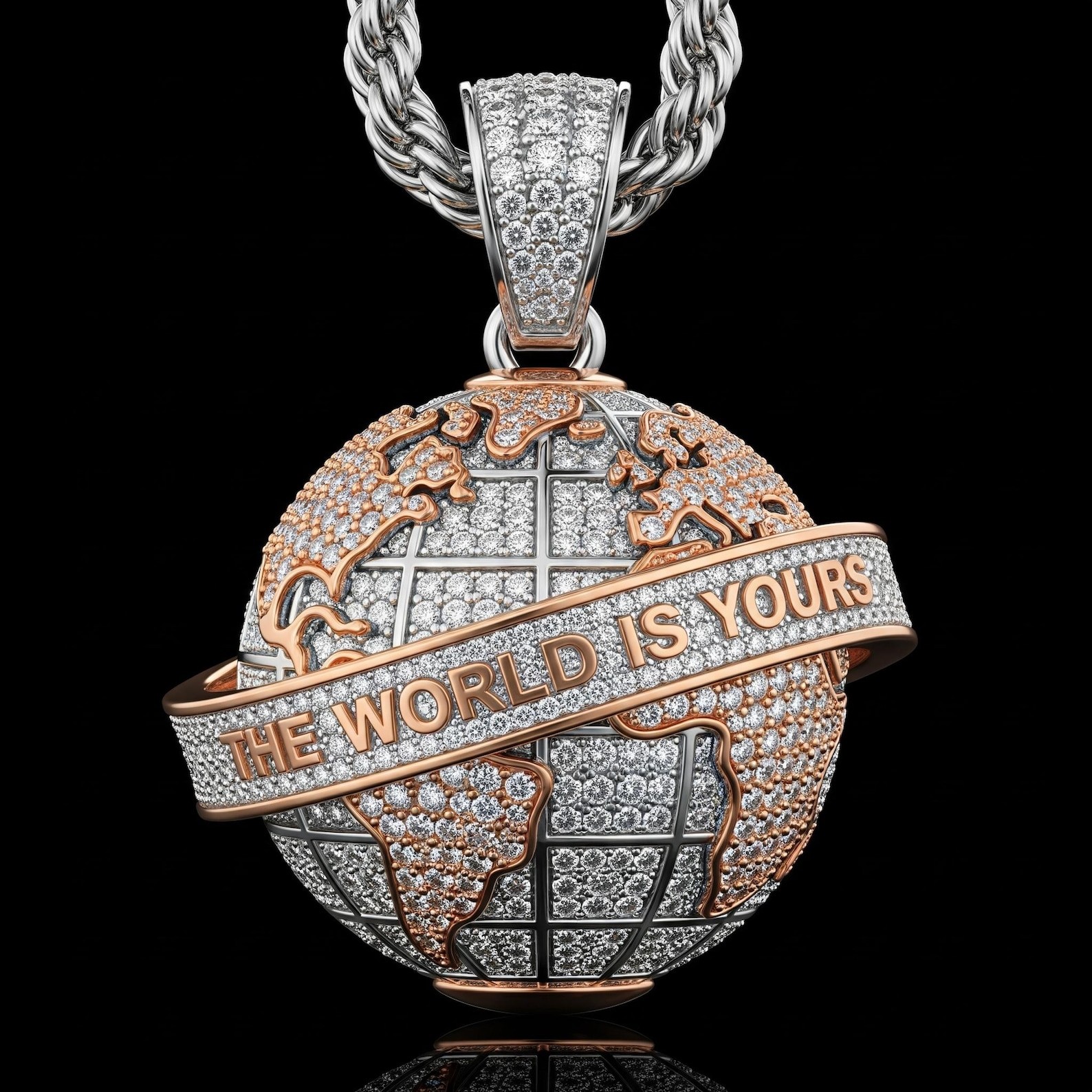 14K Rose Gold Plated Round Cut Moissanite The World Is Yours Globe Pendant
