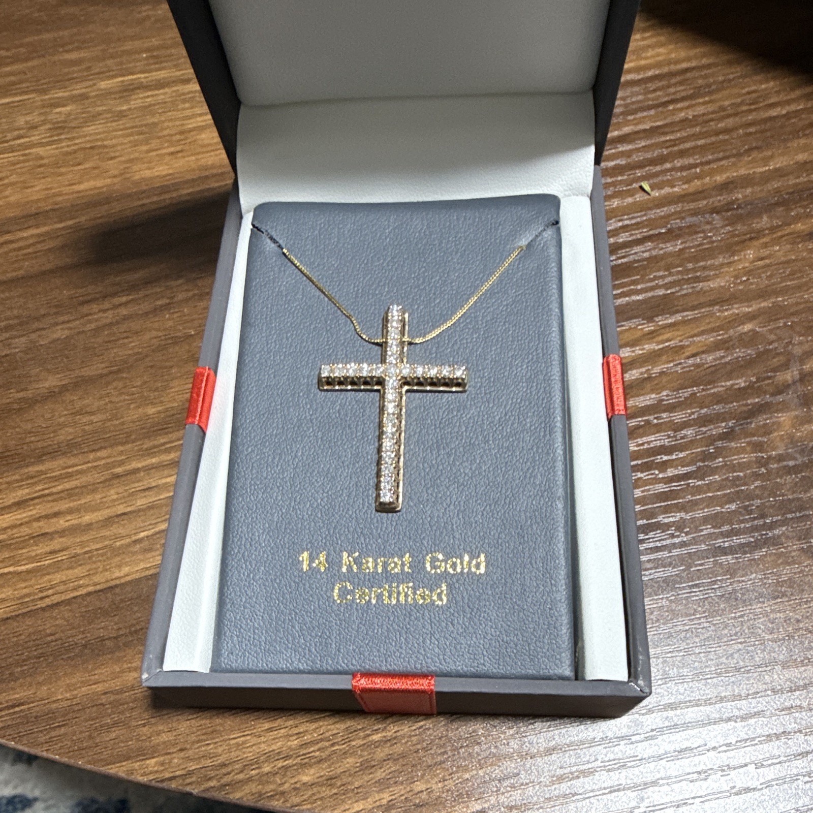 14K Yellow Gold 1ctw Diamond Cross Pendant Necklace Cable Chain Spring Ring