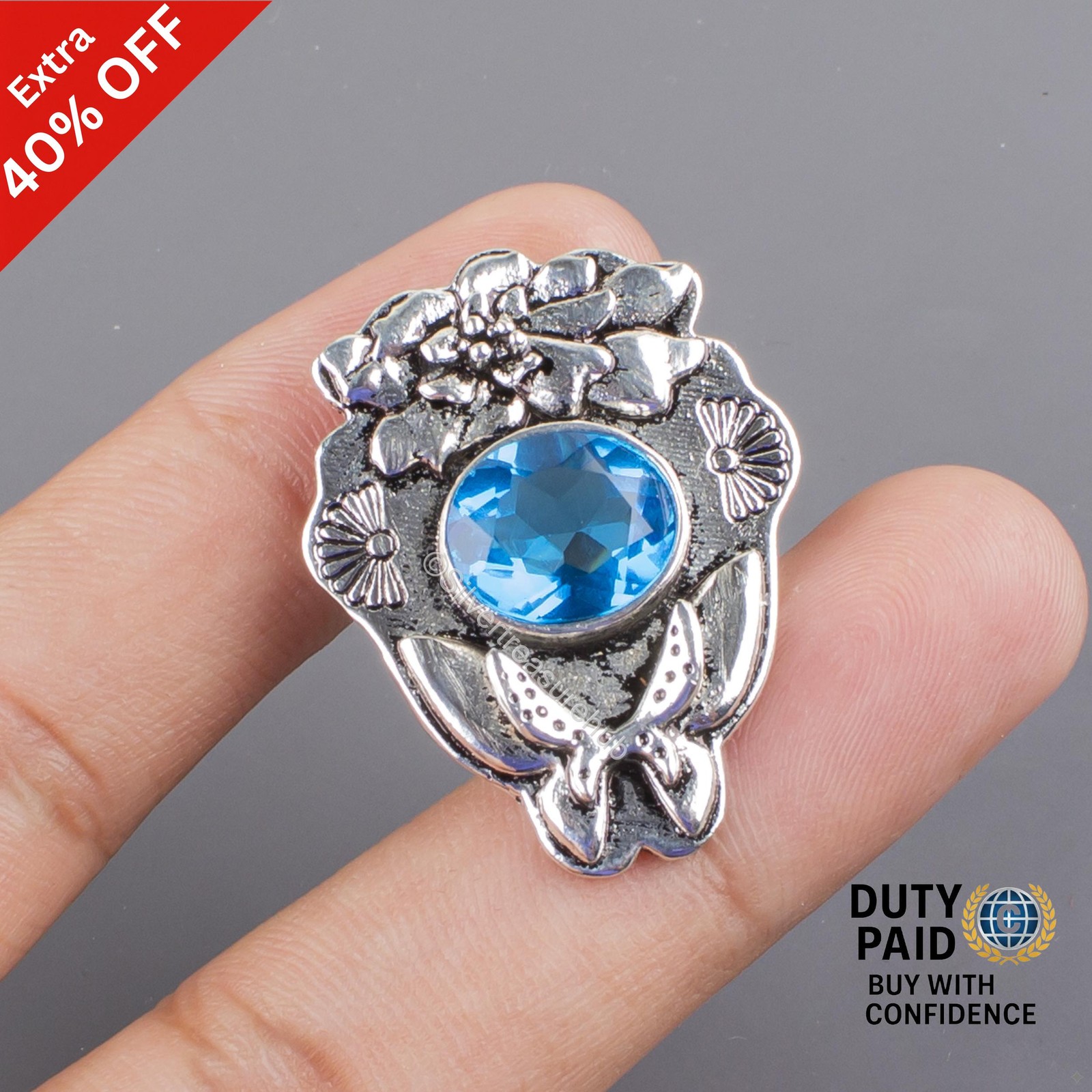 December Birth Swiss Blue Topaz Stone Wife Birthday Pendant 925 Sterling Silver
