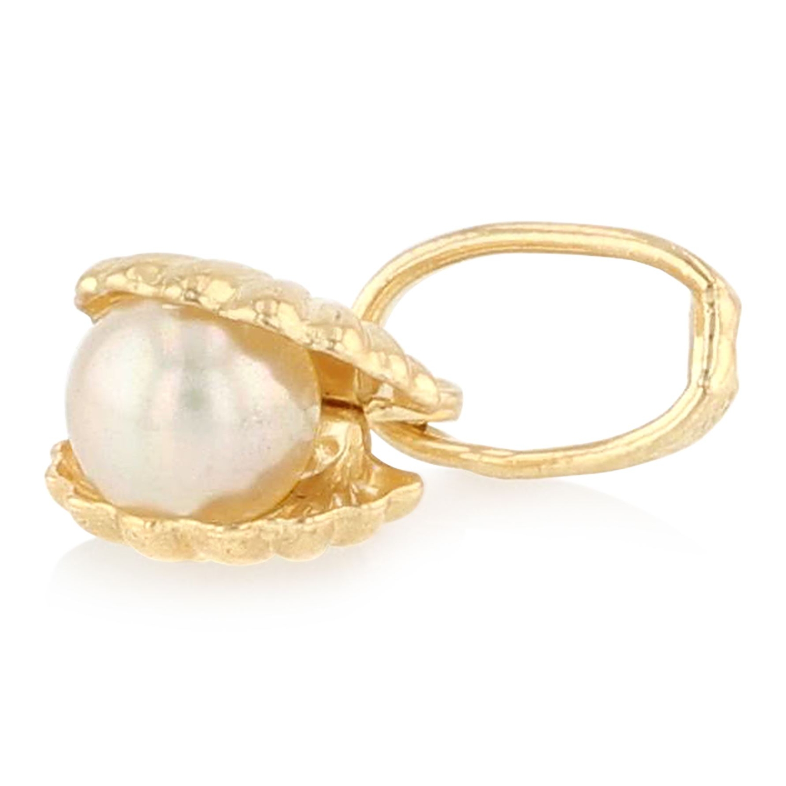 14K Yellow Gold Clam Shell Cultured Pearl Charm Pendant for Necklace or Chain