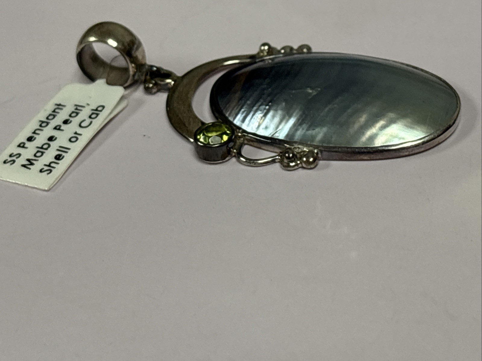 925 Sterling Silver Mabe Pearl & Peridot Pendant ~ 2.25” ~ 8.5 grams ~ READ DESC