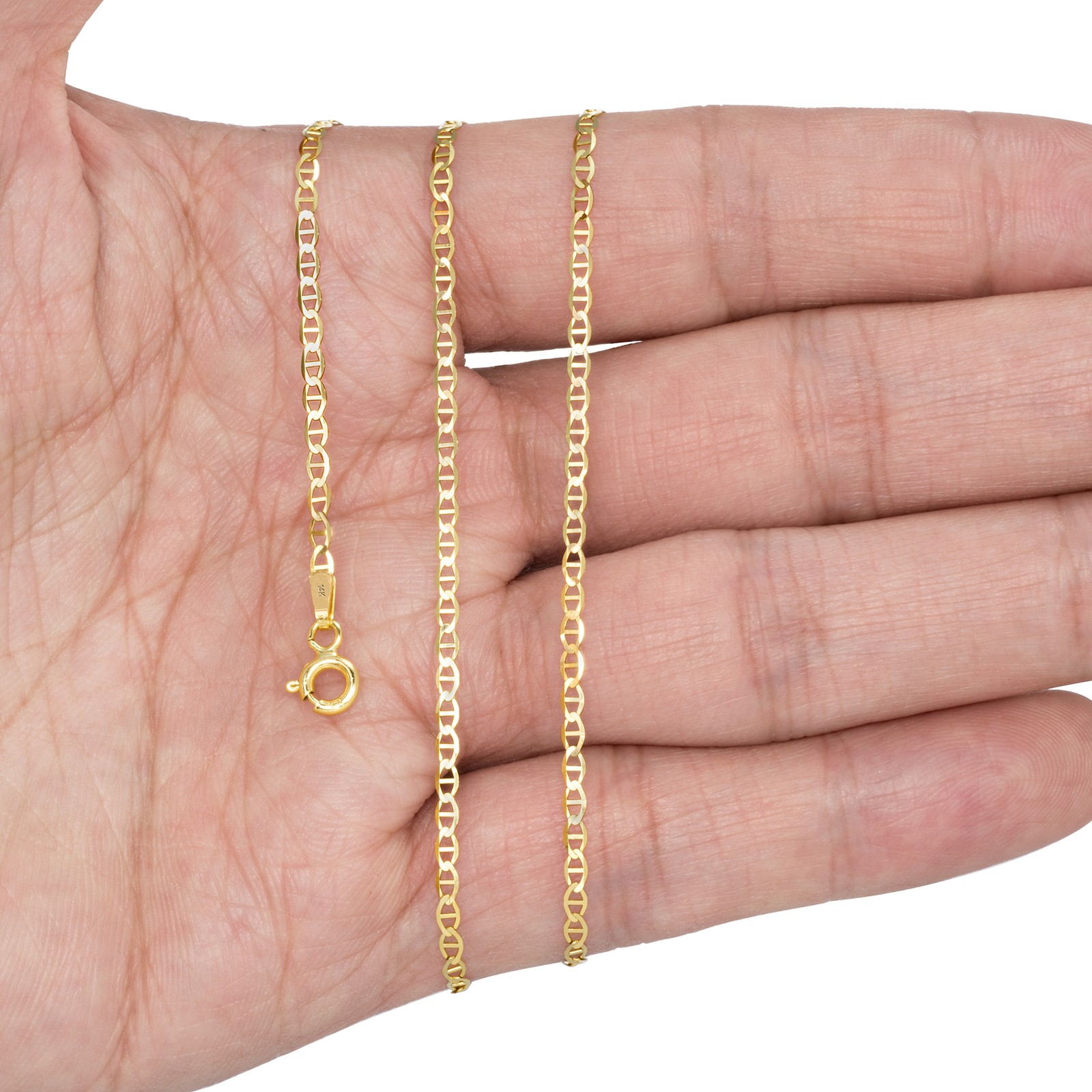 14K Yellow Gold Solid Womens 2mm Mariner Anchor Flat Link Chain Necklace 18″