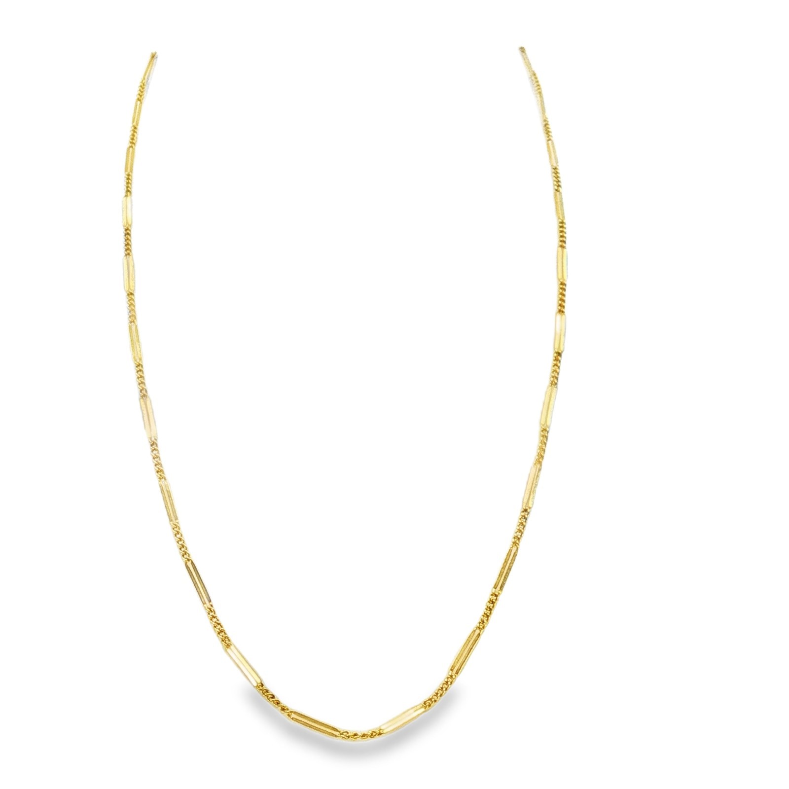 Vintage 14K Yellow Gold Bar & Curb Link Necklace 15.25″