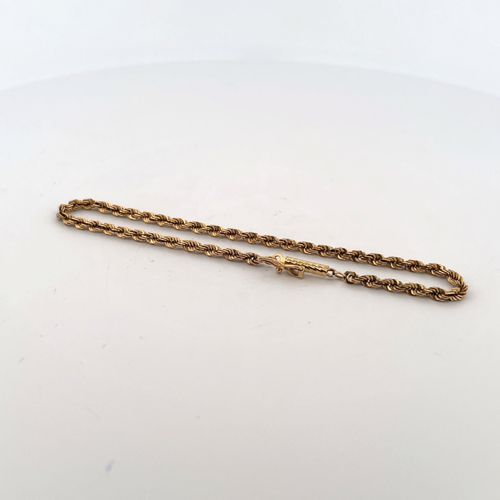 14k Yellow Gold Rope Chain Bracelet 2.4mm 7 Inch